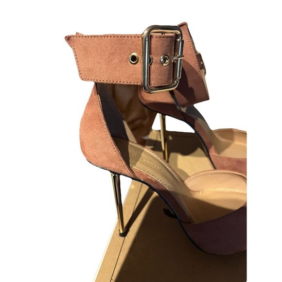 ASOS DESIGN Wide Fit Pierce Suede Feel Mocha w Gold Toe Cap & Heels Sz 9 NEW - Picture 7 of 7